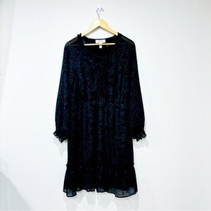 Addition Elle – Black and green floral long sleeve chiffon dress *